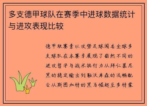 多支德甲球队在赛季中进球数据统计与进攻表现比较